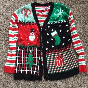 Women's button up Christmas sweater.